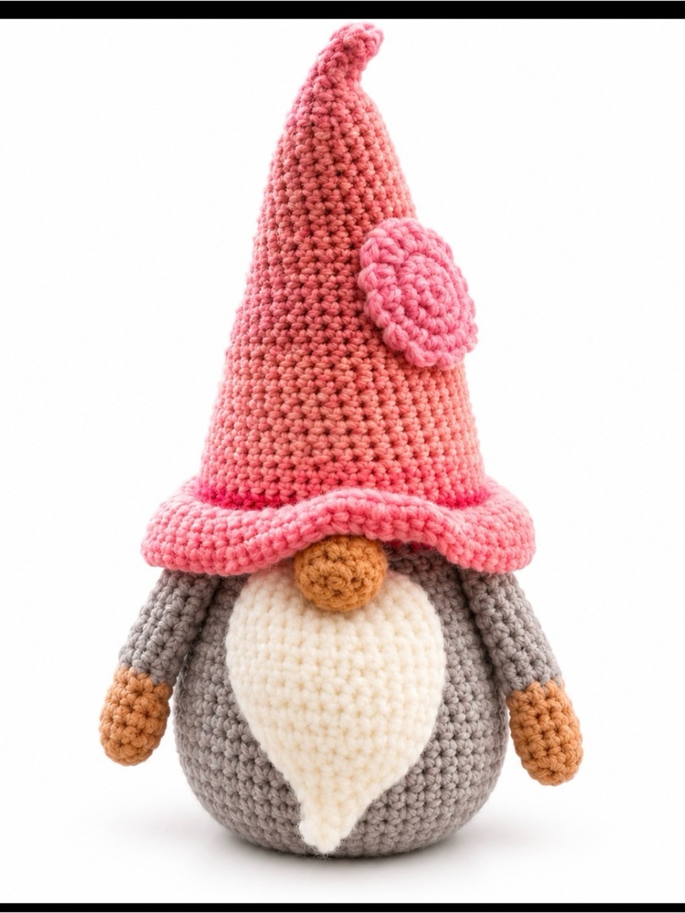 Handmade Pink Crochet Gnome Home Accent